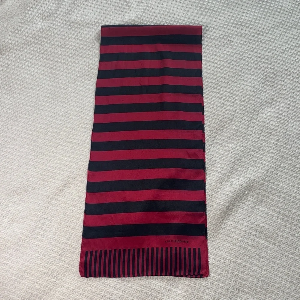 Liz Claiborne vintage silk scarf black and red stripes